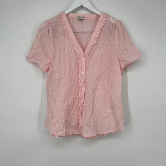 Court & Rowe Women's Clip Dot Cotton Button-Up Shirt Chambray Pink Large NWOT - Picture 3 of 9